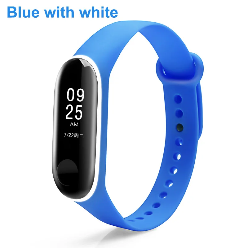 Blue with white BOORUI двойной цвет mi band 3 ремешок умные аксессуары для xiaomi mi 3 силиконовый ремешок на запястье Замена для xiaomi mi3 smartband - Цвет: Blue with white