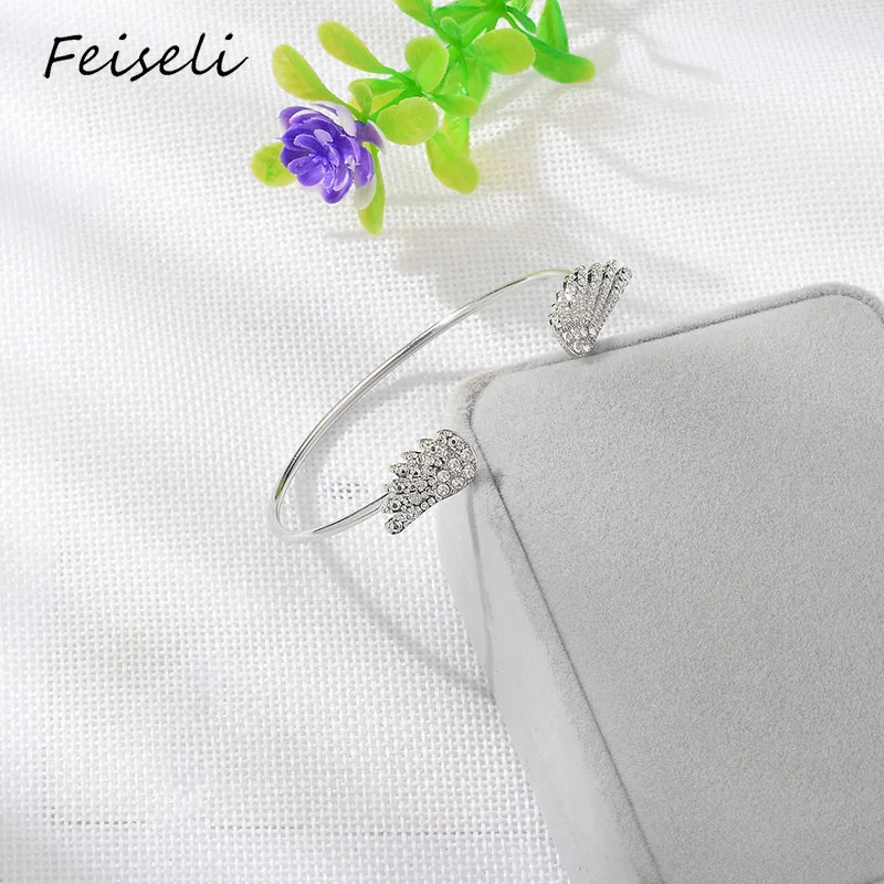 Feiseli серебряный золотой цвет металлический Хрустальный Браслет с крыльями
