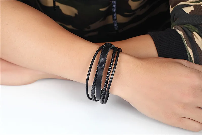 MKENDN мужские ювелирные изделия Pulsera ручной работы Многослойные черные браслеты из