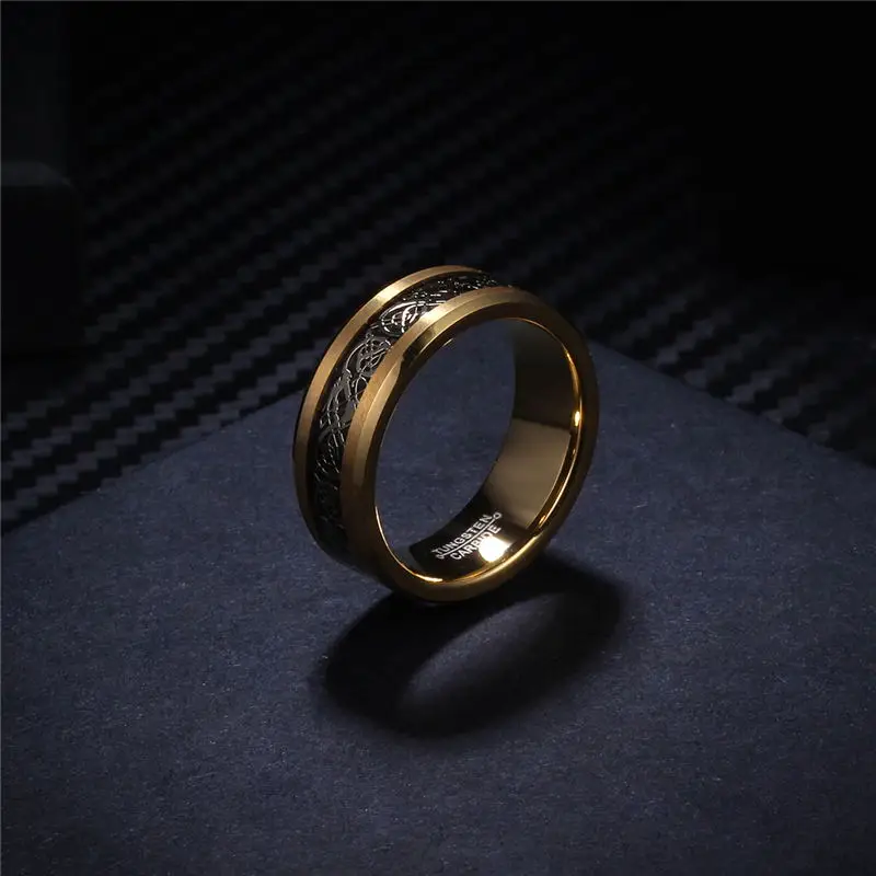 

8mm Gold Color Tungsten Carbide Wedding Rings For Women Men Beveled Edges Ring
