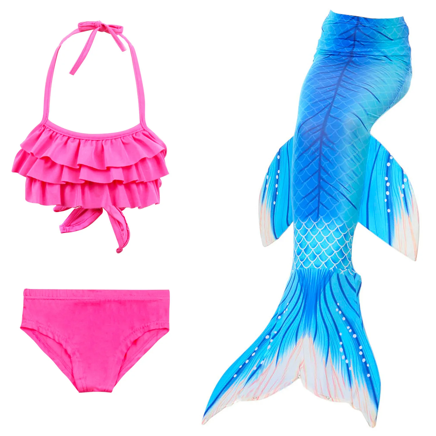 3pcs set Новинка, комплект из 3 предметов, Детский комплект бикини, хвост русалки для купания, без монофина, черный плавник, Детский Костюм Русалки для девочек - Цвет: 3pcs set