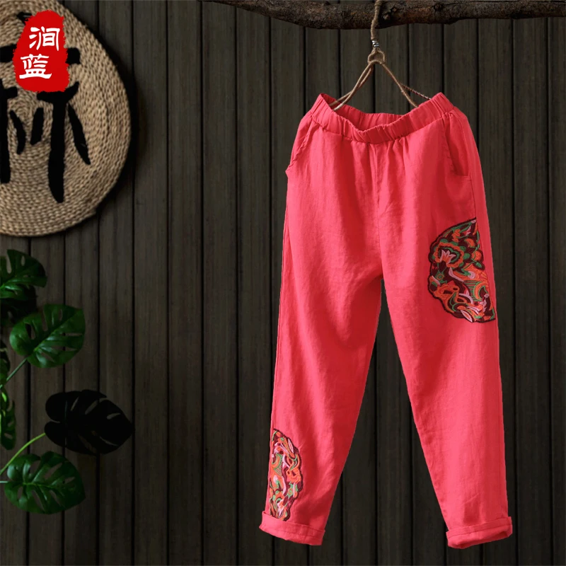 2018 новый хлопок и лен с эластичной талией сезон весна лето пят винтажным