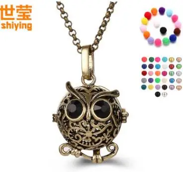 4 colour black crystal Chime ball owl Locket Necklace Vintage Pregnancy Necklace for Aromatherapy Essential Oil SYYF0104