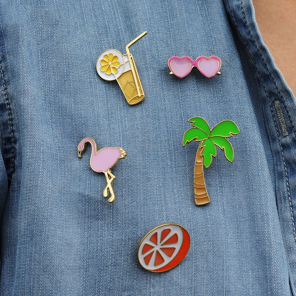 1 шт. кокосовый сок Кнопка значок Птица Животное Броши Металлические