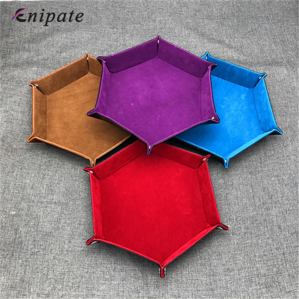 Enipate, 1 шт., шестиугольник из искусственной кожи, складные подносы для игральных костей, Бархатный поднос для игральных костей, настольные игры, складной декоративный поднос для хранения