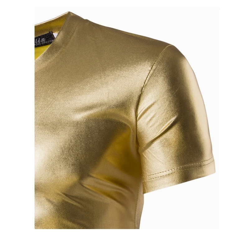 Новая мужская модная футболка с коротким рукавом и v-образным вырезом Золотая