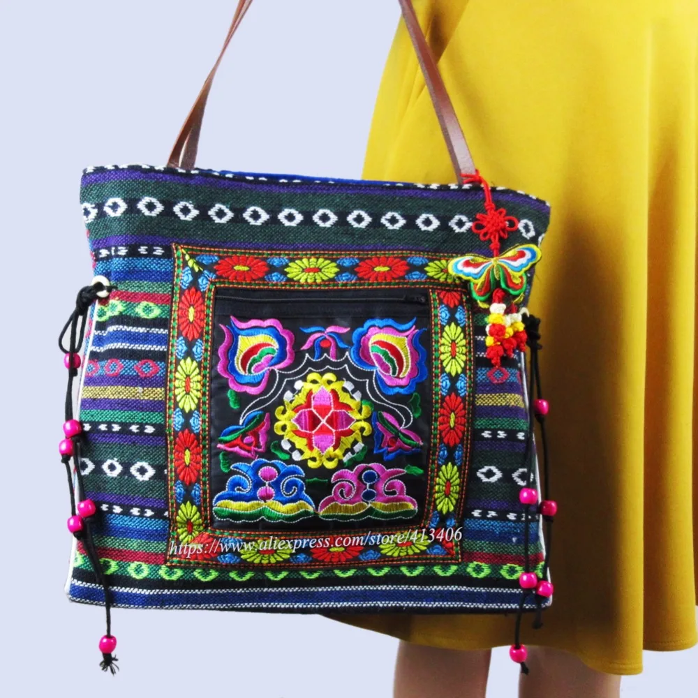 2-inside layer Vintage Hmong linen Bohemian hobo totes shopping bag embroidery handbags large shoulder bags travel 540B | Багаж и сумки
