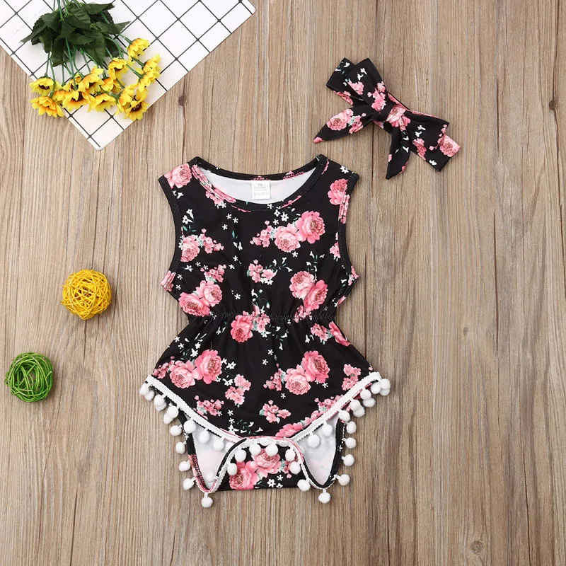 Focusnorm Цветочный комбинезон для новорожденных девочек без рукавов повязка на