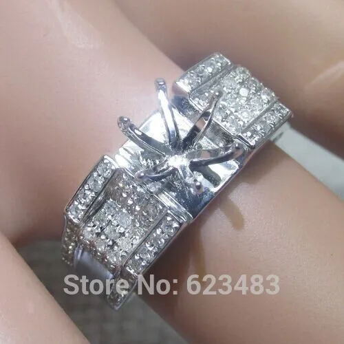 

Solid14k white gold natural diamond pave semi mount engagement wedding ring