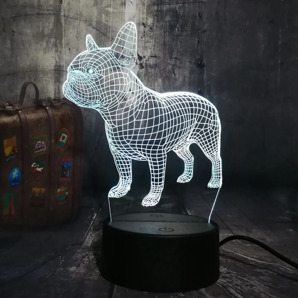 Amroe 3D светодиодный Настольный светильник Французский бульдог милый щенок RGB Ночной светильник USB настольная лампа с дистанционным управлением домашний Декор Рождественский подарок для детей