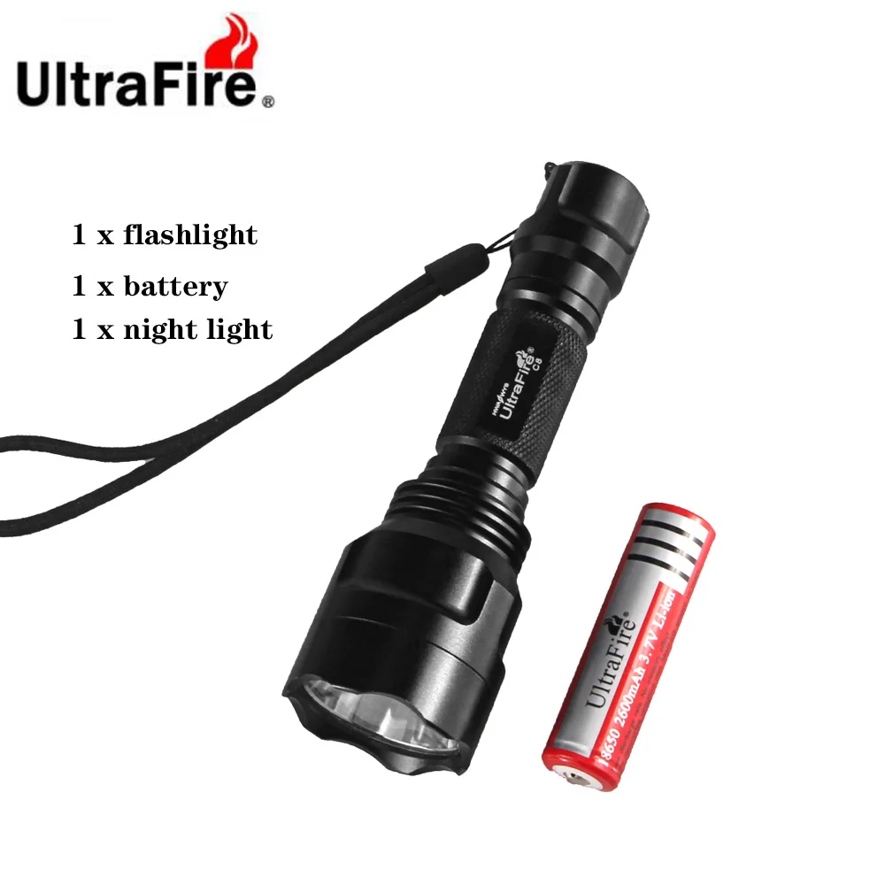 Ultrafire C8 светодиодный фонарик XML-T6 5 режимов дистанционного управления тактический фонарик для кемпинга фонарь вспышка 18650 фонарь перезаряжаемый аккумулятор - Испускаемый цвет: Torch and battery