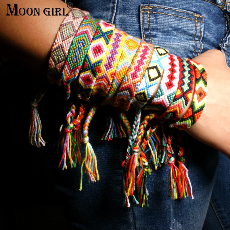 MOON для Бразилии Boho Плетеный Браслеты для Для женщин дружба Богемия Стиль Handweave из хлопчатобумажного каната дешевые этнические амулет pulseras; Прямая поставка