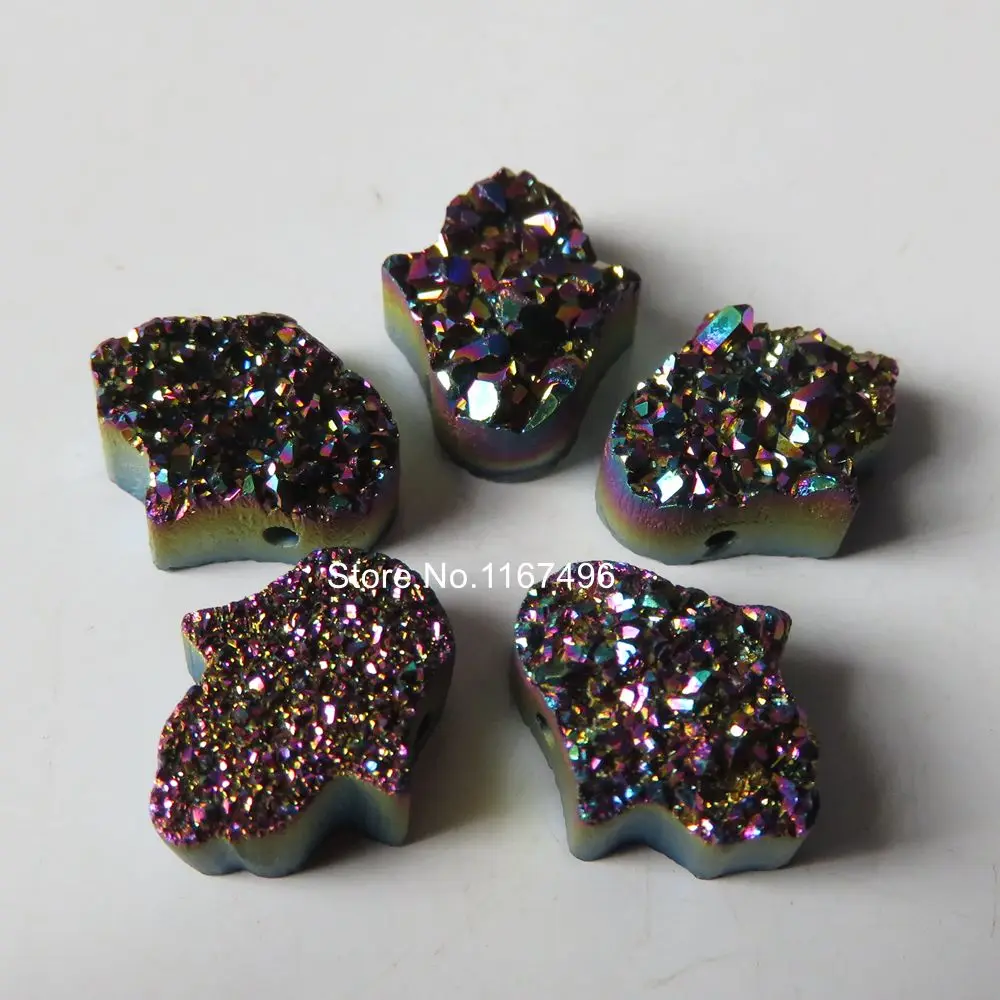 100pcs/lot 11x13mm Rainbow Red Color Hamsa Druzy Stone Natural Crystal for DIY Jewelry | Украшения и аксессуары