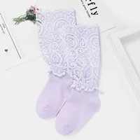 Purple Красивые кружевные гольфы для девочек, 1 пара длинные носки в стиле принцессы для малышей летние носки для девочек, платья для малышей, одежда, аксессуары - Цвет: Purple