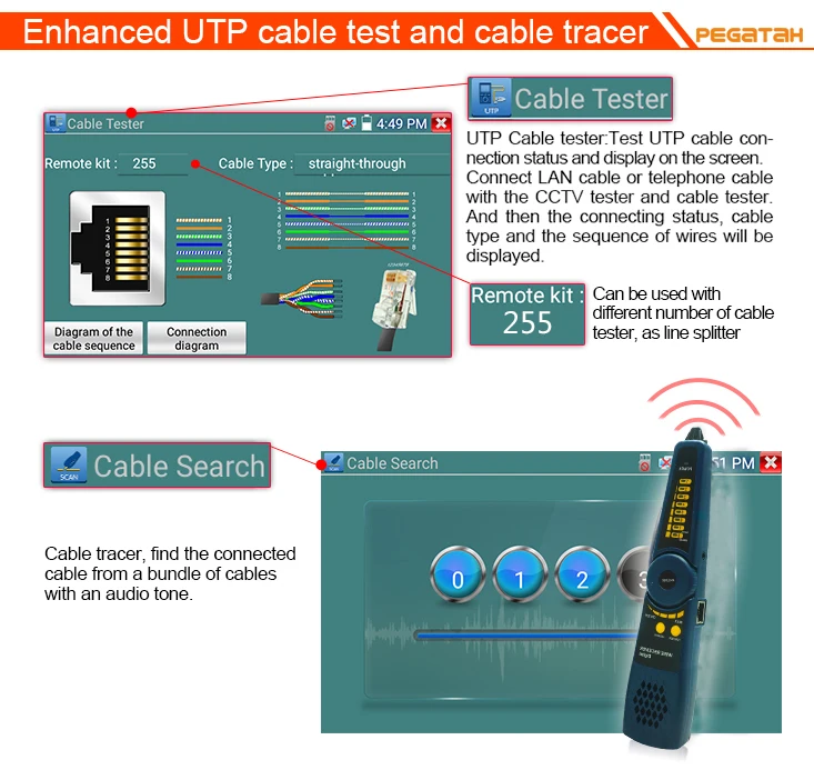 8 дюймов 4 к cctv IP камера тестер сенсорный экран H.265 4 к 8MP AHD TVI CVI SDI CVBS 6 в 1 CCTV камера тестер Кабель tracer 4 к выход