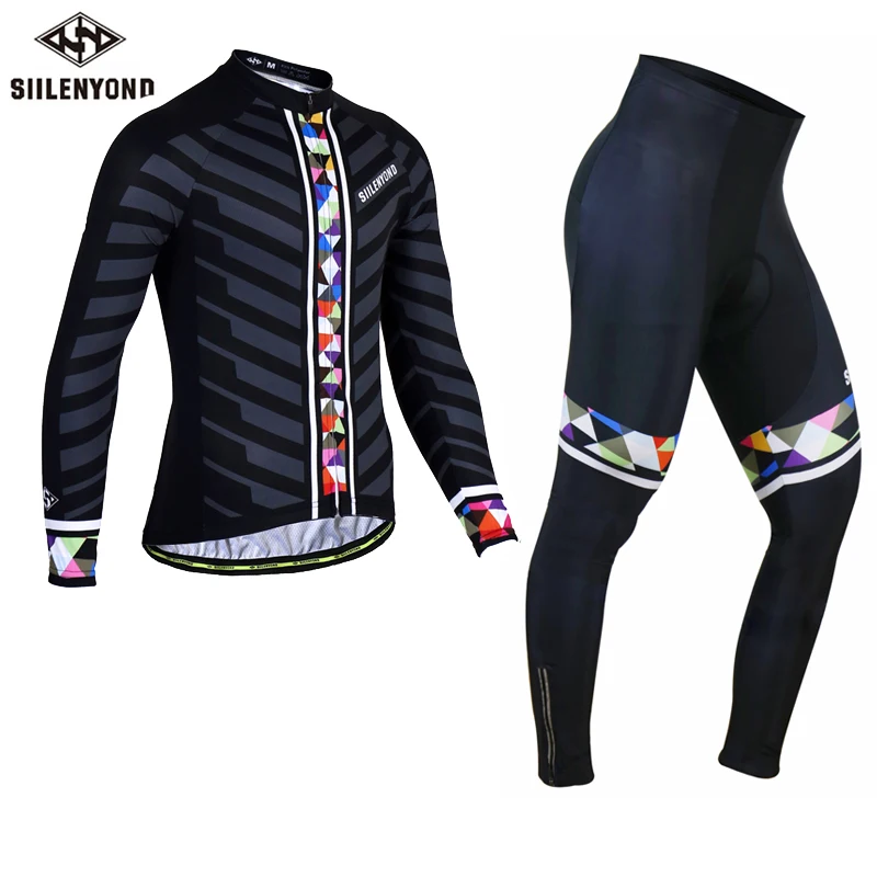 Winter Cycling Set Siilenyond Велоспорт Джерси комплект с длинным рукавом гонки Велосипедный спорт одежда зима термальность флис Mountain велосипедная одежда - Цвет: Winter Cycling Set