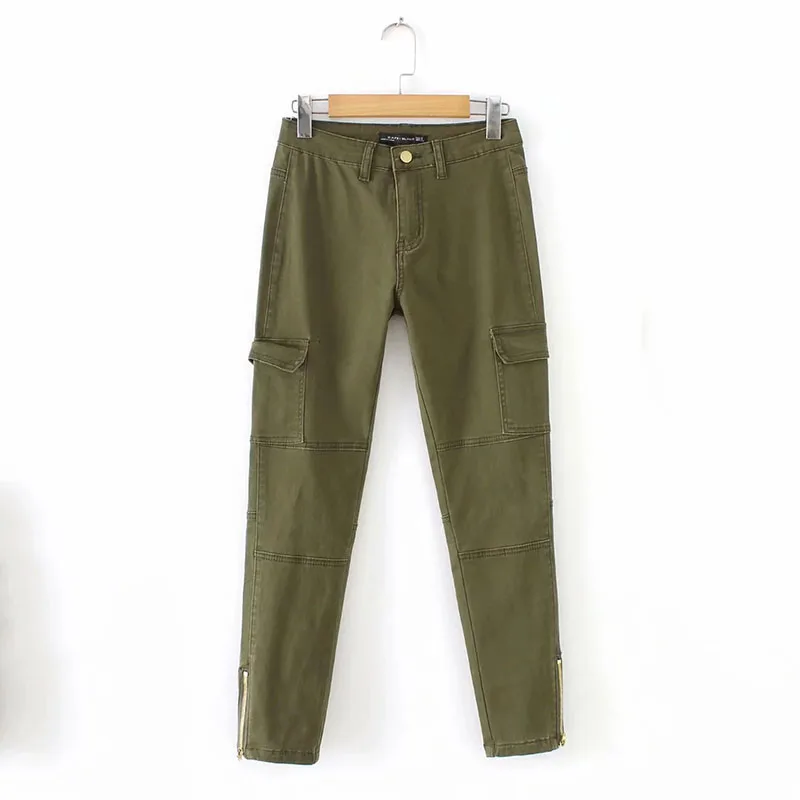 Женские Длинные армейские зеленые тканевые брюки винтажные высокие уличные