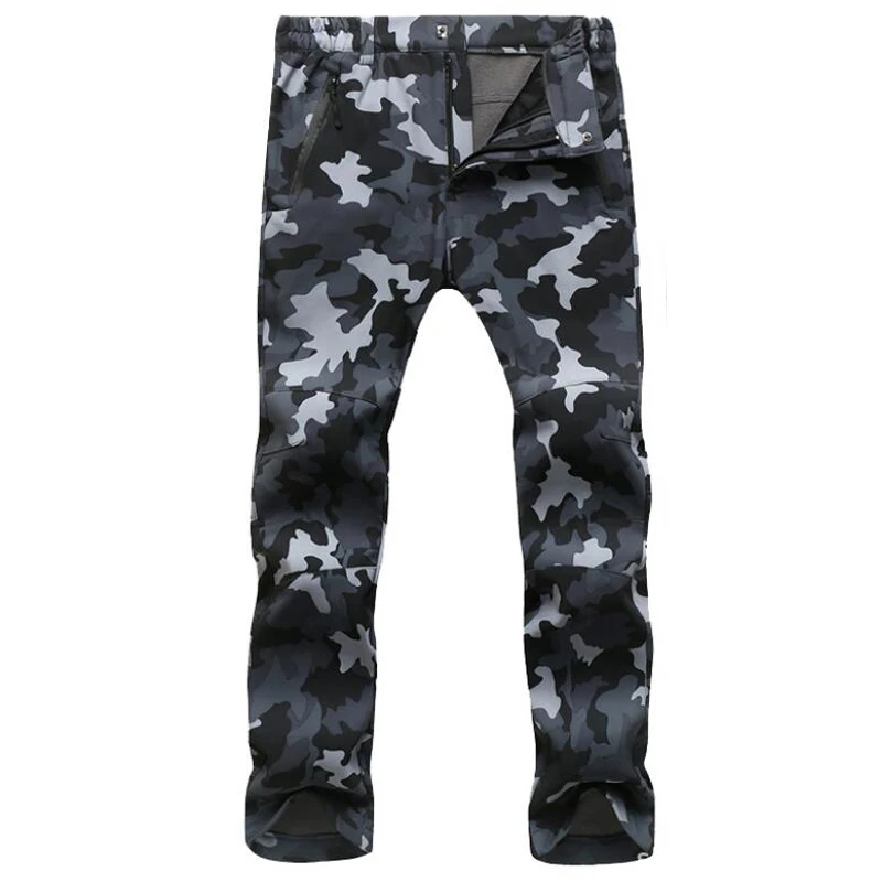 grey camo Стрейч водонепроницаемые брюки мужские повседневные зимние толстые теплые флисовые шаровары мужские ветровки спортивные штаны мужские тактические брюки - Цвет: grey camo