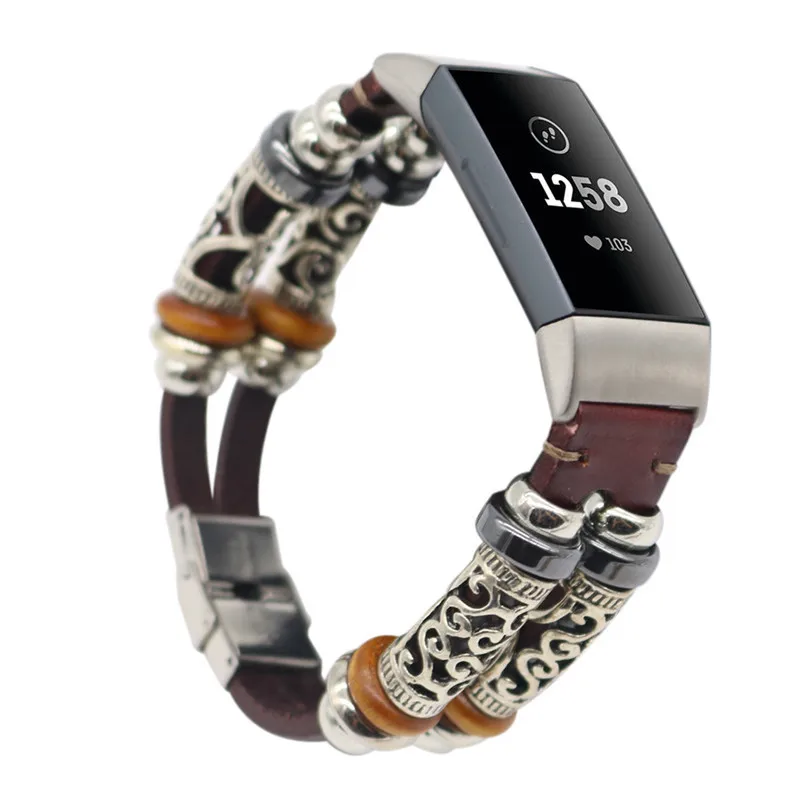 Роскошные женские часы ремешок Замена кожаный браслет для Fitbit Charge 3