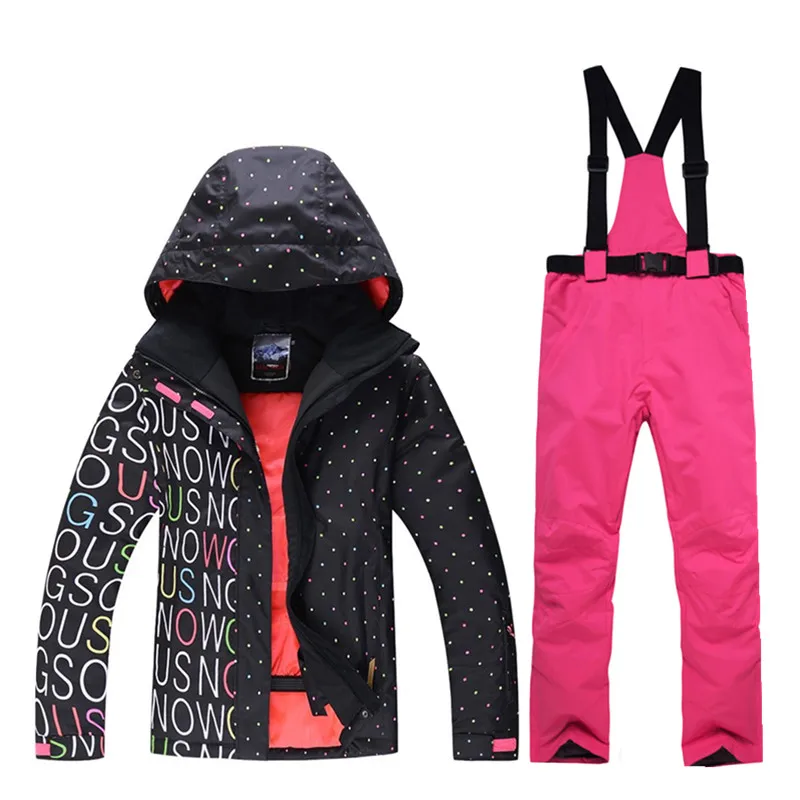 

GSOU SNOW High quality winter ladies Ski Jacket snowboard suit super windproof waterproof breathable ski suit + bib pants