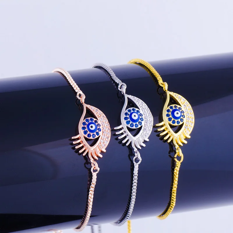 

Hot Jewelry Enamel Zircon Crystal Evil Eye Bracelets & Bangles Vintage Copper Micro Pave Chain Friendship Bracelets Diy Pulseras