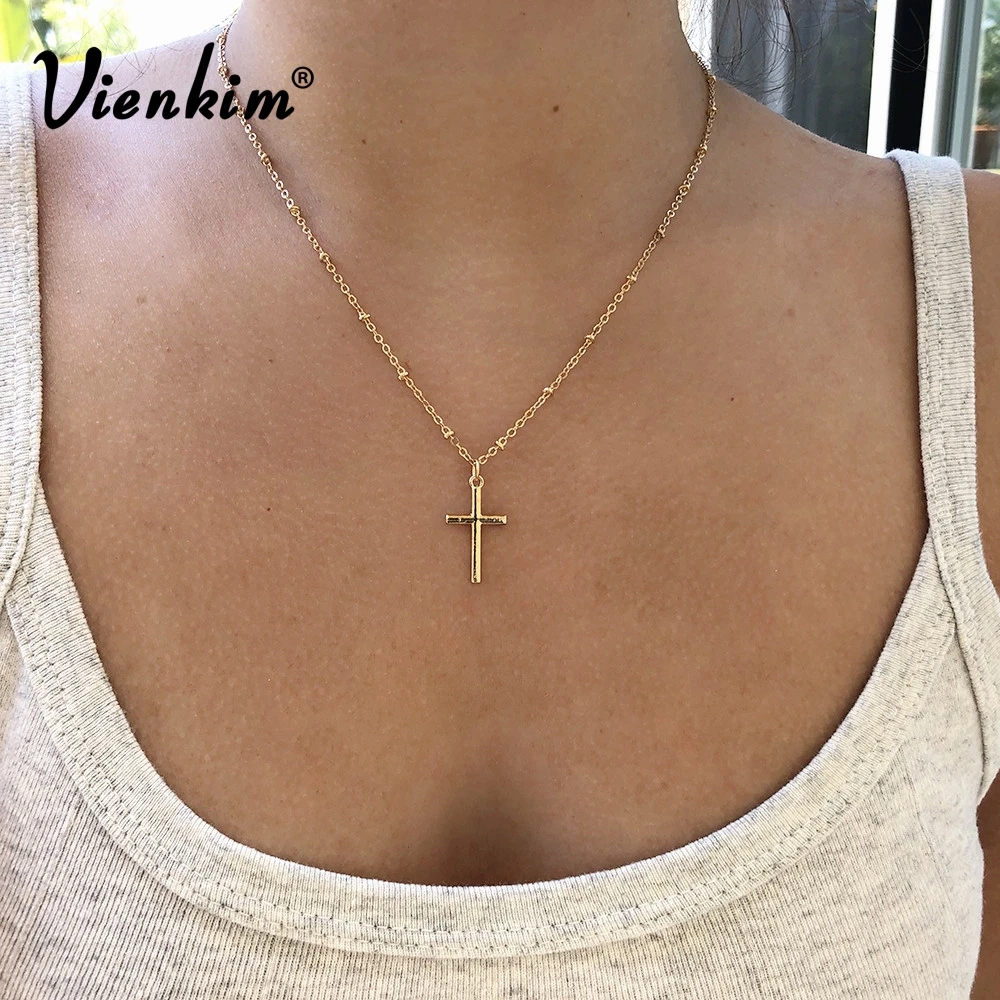 

Vienkim 2019 Summer Gold Chain Cross Necklace Small Gold Cross Religious Jewelry Simple Women's necklace Female Accessories