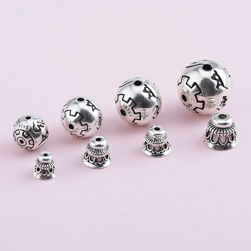 Серебряные тибетские бусины ручной работы из серебра 925 пробы с тремя словами |