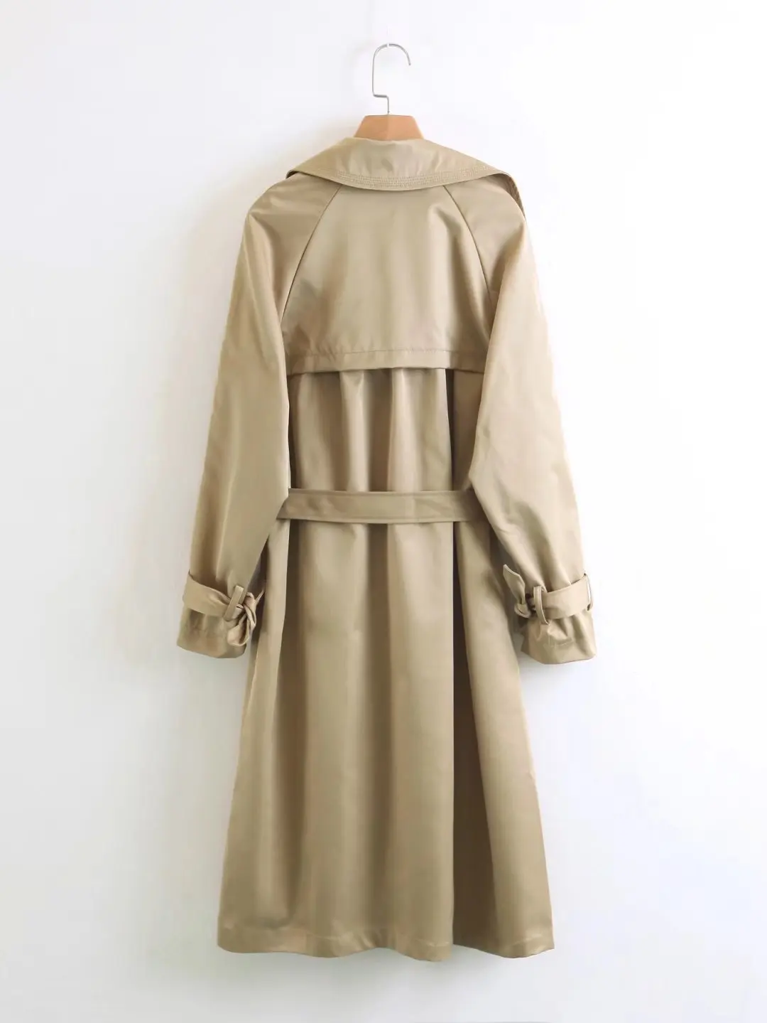 Женский двубортный тренчкот с поясом классический деловой цвета хаки/черный