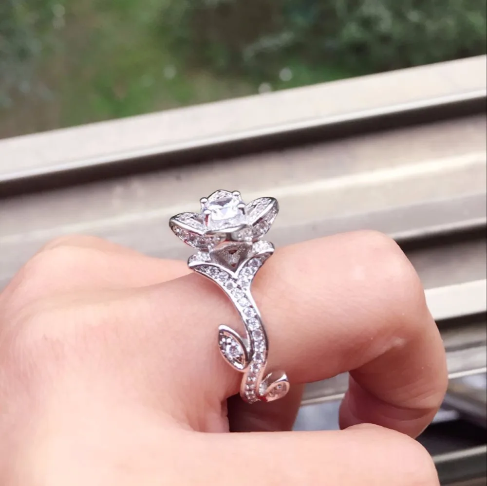 Новинка 2017 классические женские кольца с микро цветком и кубическим цирконием