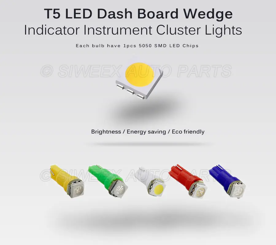 Светодиодные лампы для салона автомобиля T5 1 SMD 5050 20 шт./лот приборной панели