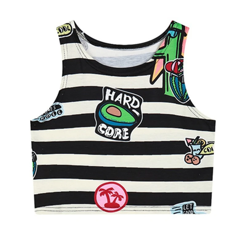 7mang 2018 летний женский хлопковый удобный укороченный топ Харадзюку С мультяшным