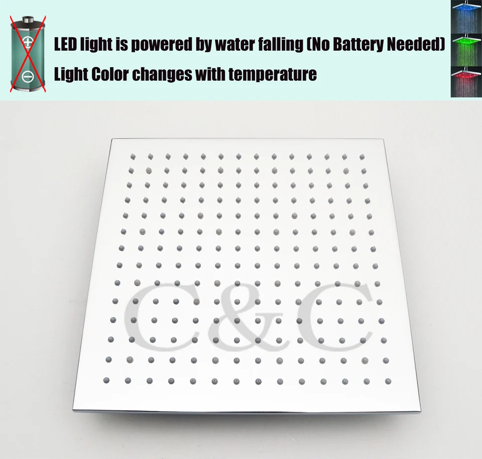 Дождевой смеситель для душа в ванную 12 дюймов Светодиодная насадка с дождевой