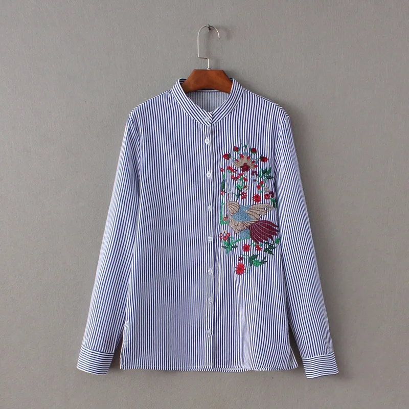 Женская хлопковая блузка Susi & Rita с вышивкой рубашка длинным рукавом и цветочным