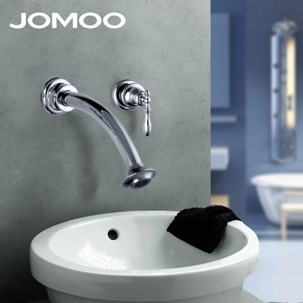

JOMOO Basin Faucet Wall Mounted Bathroom Basin Faucet Brass Chrome Waterfall Spout Sink Vessel Faucet Mixer wall faucet