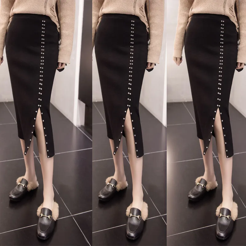 Женская юбка весна осень зима Дамские вязаные юбки карандаш с высокой талией