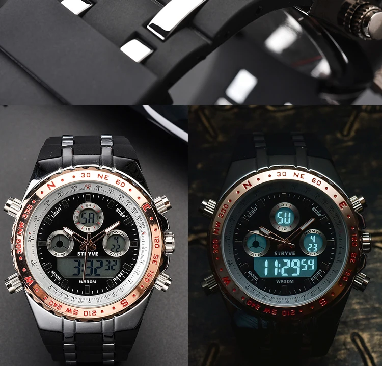 STRYVE Montre Homme многофункциональные спортивные часы для мужчин армейские военные светодиодный аналоговые часы S Shock Роскошные Мужские Цифровые кварцевые часы