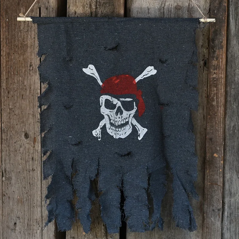 Jolly Roger потрепанный хлопок жуткий пиратский флаг украшение пиратские вечерние