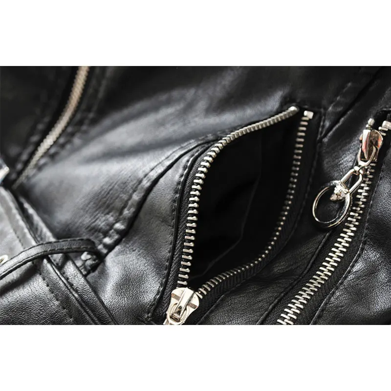 Женская байкерская куртка Lusumily Черная из искусственной кожи на молнии Chaqueta Mujer