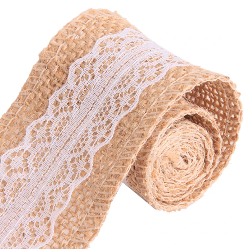 100*5cm Linen Lace with Natural Burlap Fabric Ribbon Rustic Home Wedding Decor Christmas Gift Wrap Packaging | Дом и сад