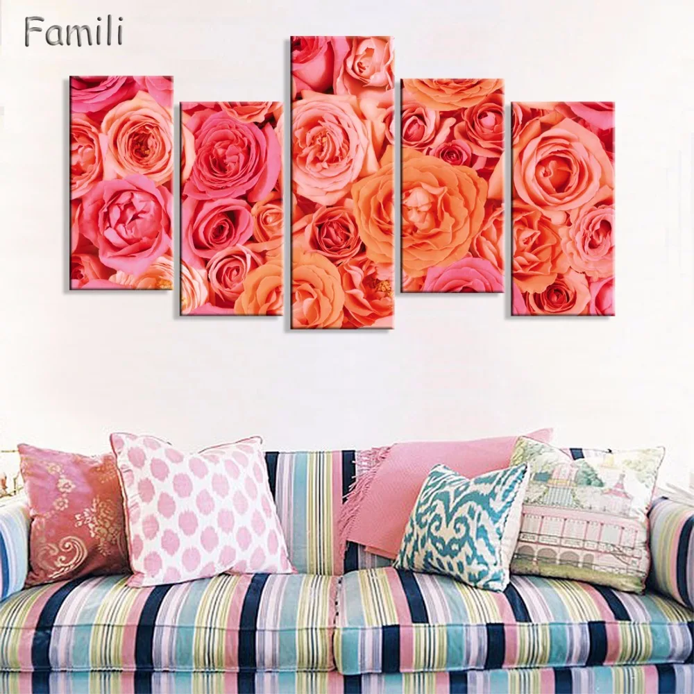 5 панелей HD печать красная роза цветок настенная живопись холст декор комнаты