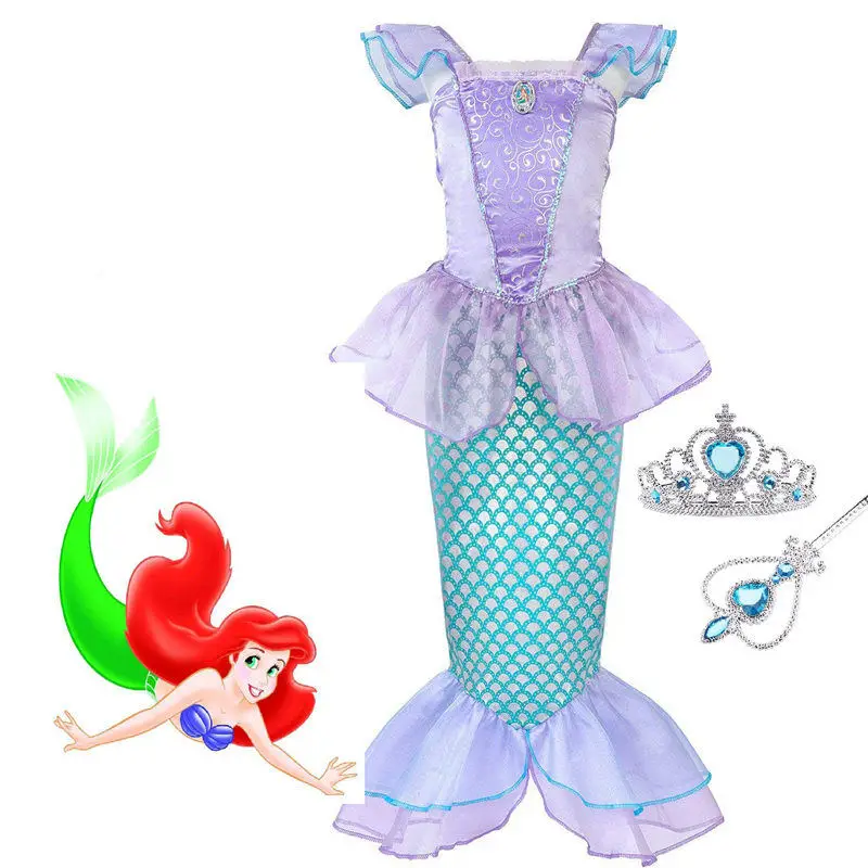 Dresses 01 Sets DAYLEBABY/детская одежда; нарядное платье Русалочки для девочек; платье принцессы Ариэль с повязкой на голову для костюмированной вечеринки на Хэллоуин - Цвет: Dresses 01 Sets