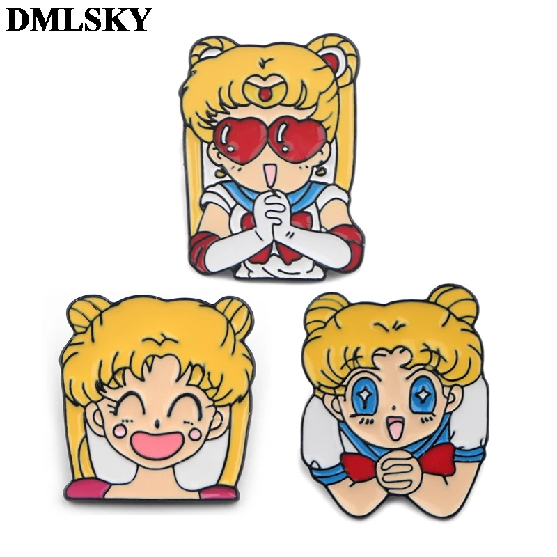 DMLSKY Anime girls Funny Cartoon Metal Pins Enamel Brooches for Women Men Lapel Pin Backpack Badge Denim Brooch Collar M3715 | Украшения и