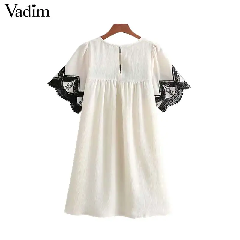 Vadim женское кружевное лоскутное белое мини-платье с коротким рукавом и круглым