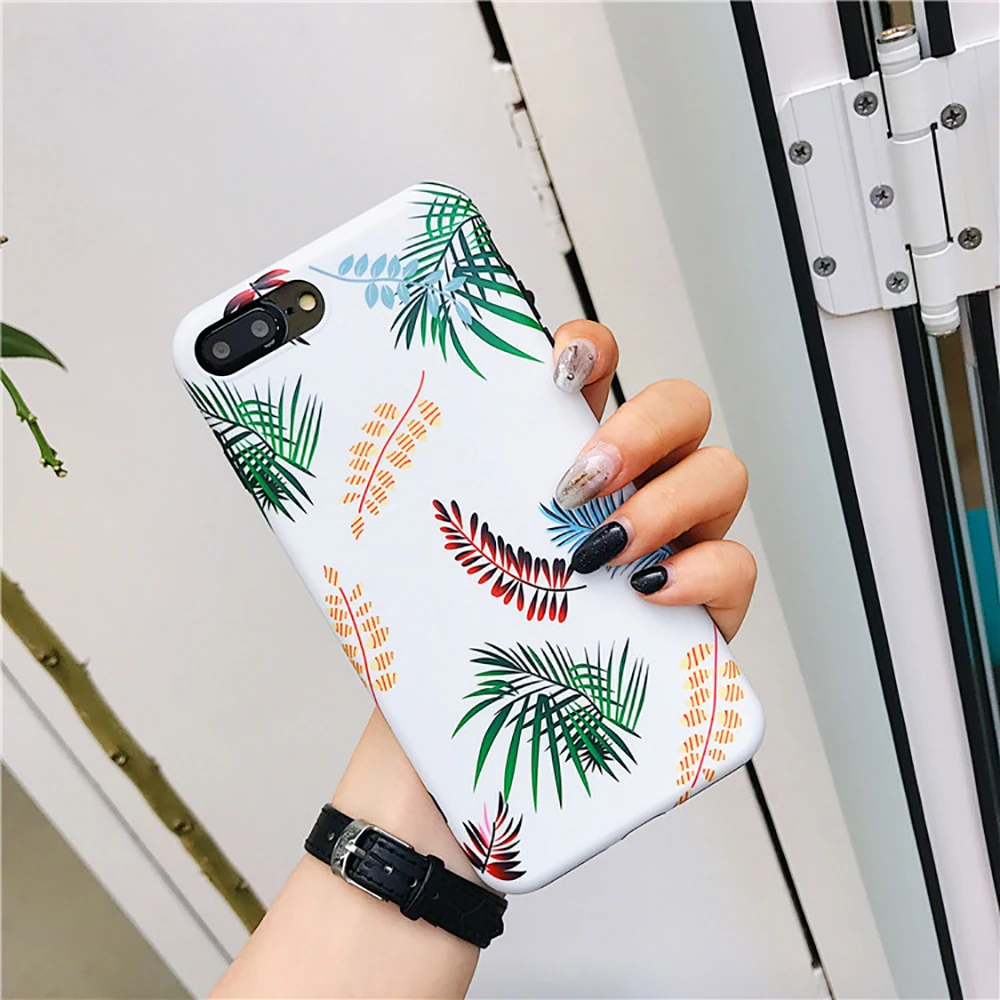 Eqvvol Fashion Couple Phone Case For iphone X 8 7 6 6s Plus New Leaf Patterned Cases Soft TPU Silicone Cover All-inclusive Coque |