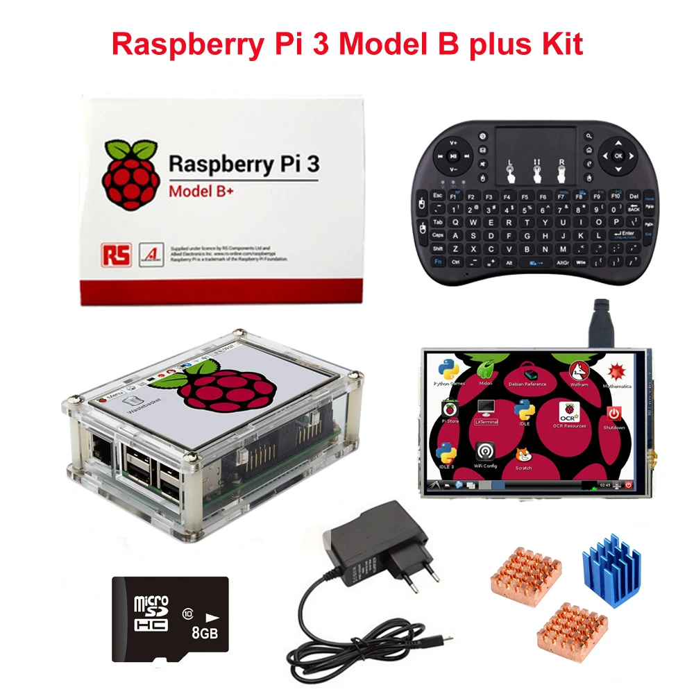 Raspberry Pi 3 и Модель B Plus + 5 дюймов ЖК сенсорный экран г 8 sd-карта беспроводная