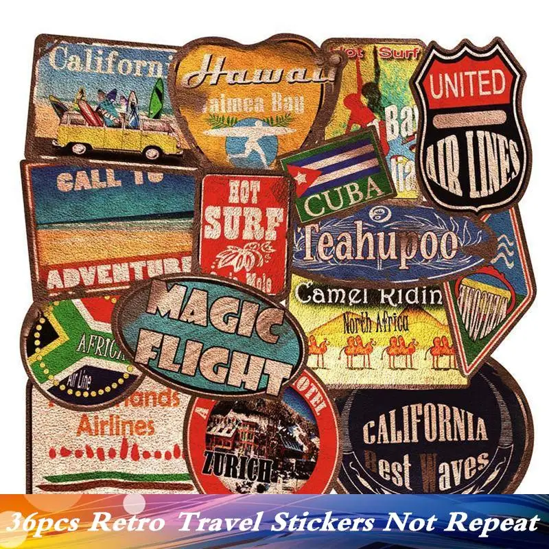 36 шт./упак. пвх ретро пляж серфинг Наклейки Скейтборд путешествия чемодан гитара