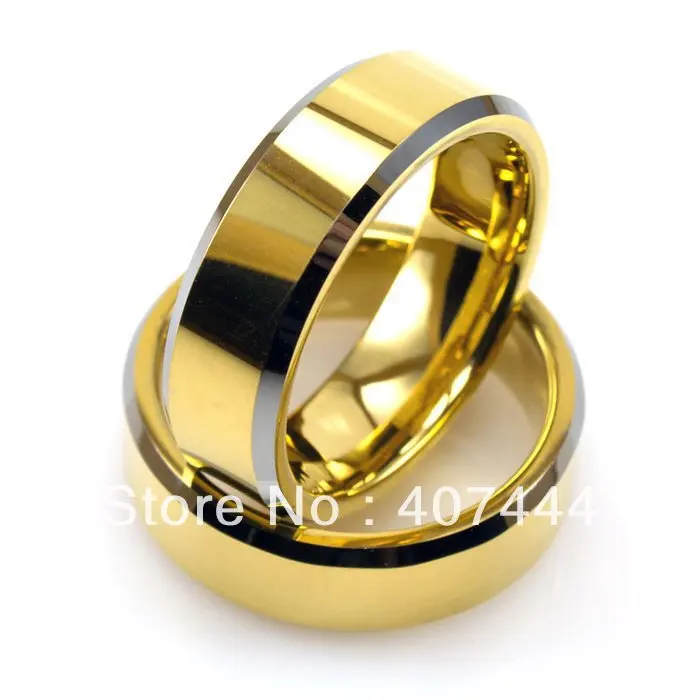 

YGK 7mm Golden With Polished Edge Tungsten Ring Mens Wedding Band Ring