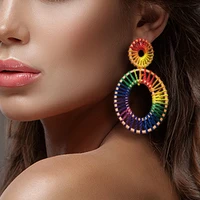 new european and american bohemian style rafica hand woven womens earrings national wedding fashion earrings jewelry