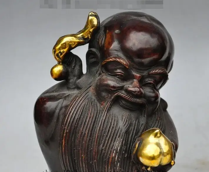 8&quotMark China Bronze gilt Long Life Longevity Shouxing God Wife Star Pair Statue | Дом и сад