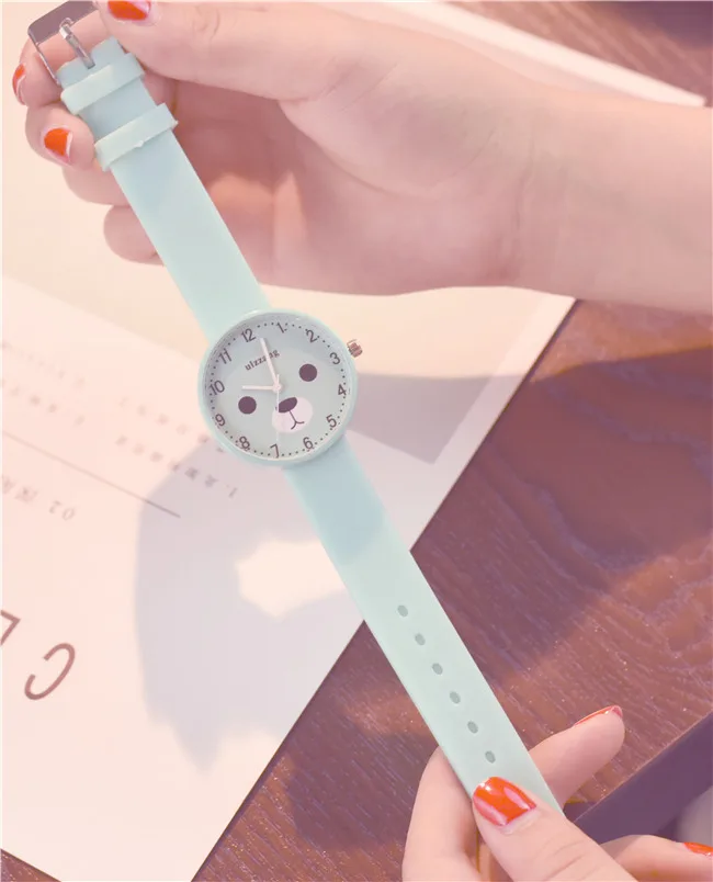 Ulzzang, модные брендовые Детские часы с милым медведем из мультфильма, удобные силиконовые детские кварцевые часы, простые наручные часы для девочек